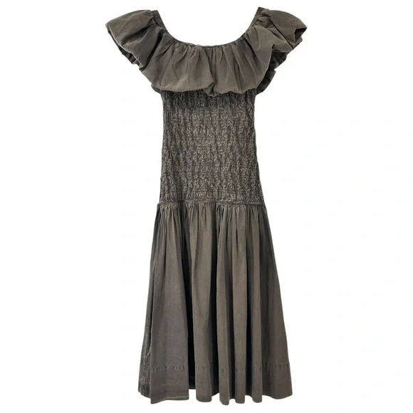 NWT Sea New York Juni Garment Dye Brown Smocked Bodice Off Shoulder Midi Dress - Picture 4 of 15